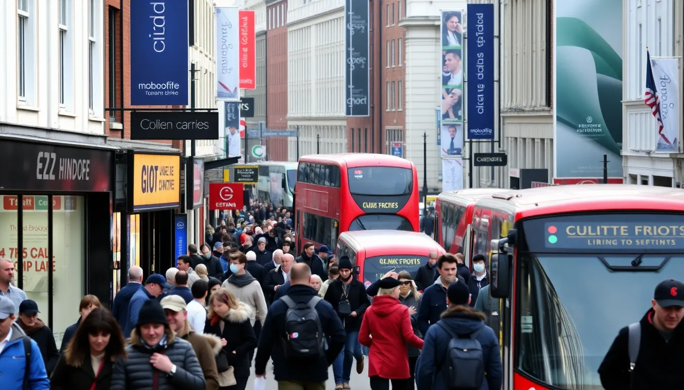 A bustling street in London shows people shopping and commuting, reflecting the ongoing economic activity despite concerns about inflation and rising living costs.