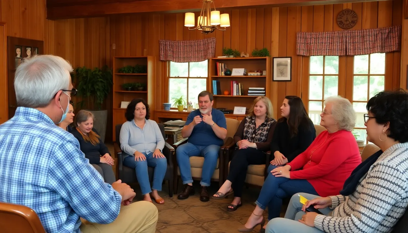 John facilitating a workshop focused on coping strategies for managing intrusive thoughts, surrounded by participants sharing their stories