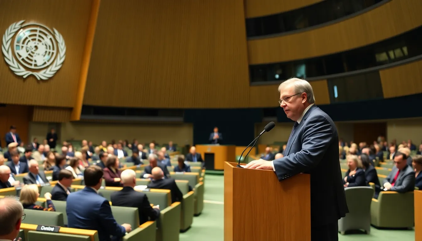 U.N. SecretaryGeneral António Guterres addresses a gathering of member states, urging them to fulfill their financial commitments to prevent a looming financial crisis.