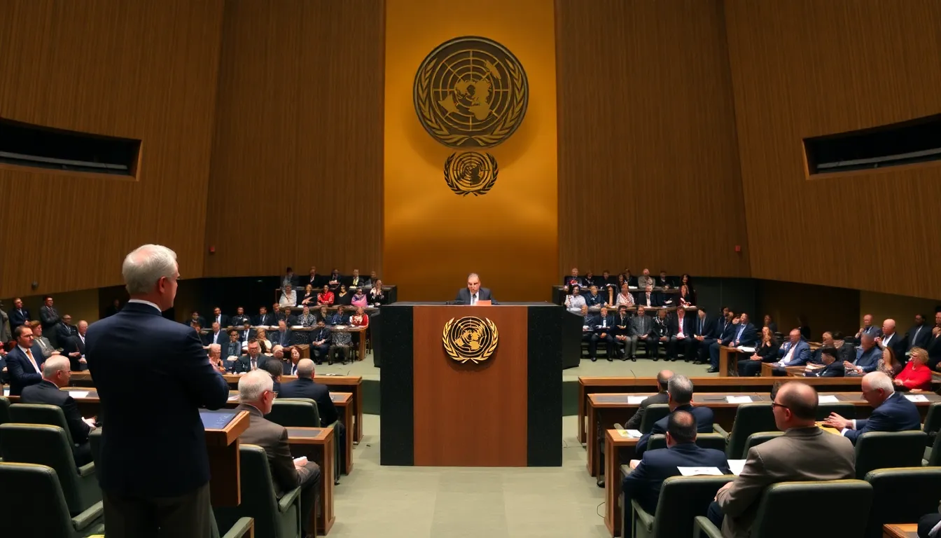 A scene depicting humanitarian workers in a conflict zone, showcasing the critical impact of U.N. funding on essential services and support for vulnerable populations