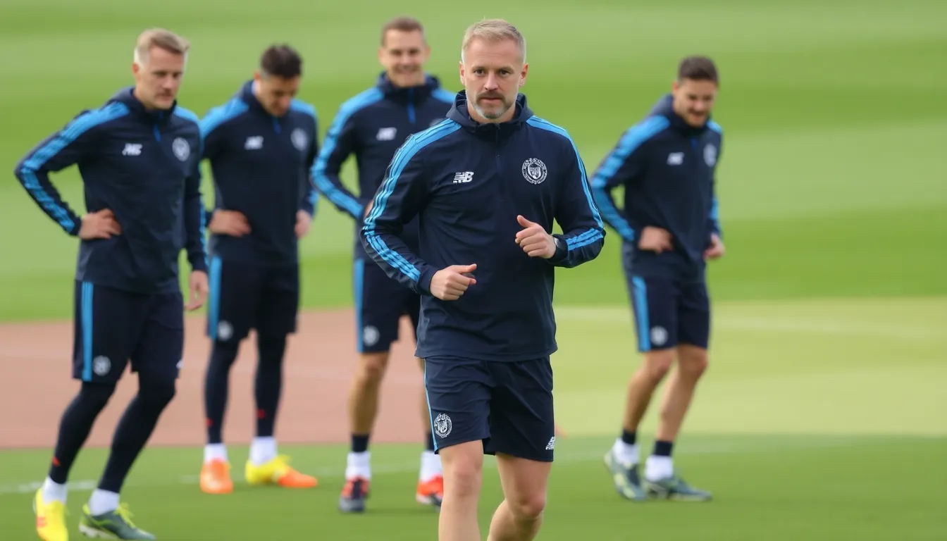 Manchester City players collaborating on the pitch, showcasing the teamwork necessary to create scoring opportunities for Haaland