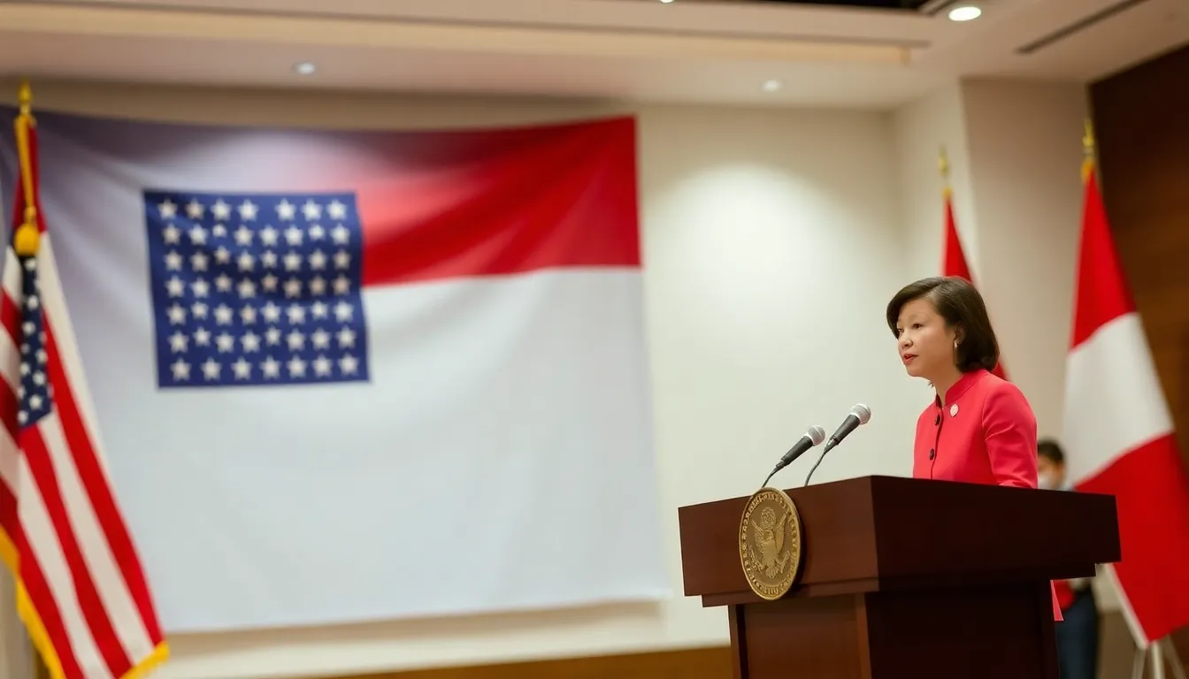 An American business meeting taking place, where representatives discuss strategies for expanding operations in Indonesia following the tariff reduction