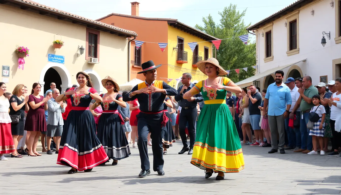 A group of local artisans collaborating on a unique art piece that blends Italian and Venezuelan styles, reflecting the cultural exchange in the village