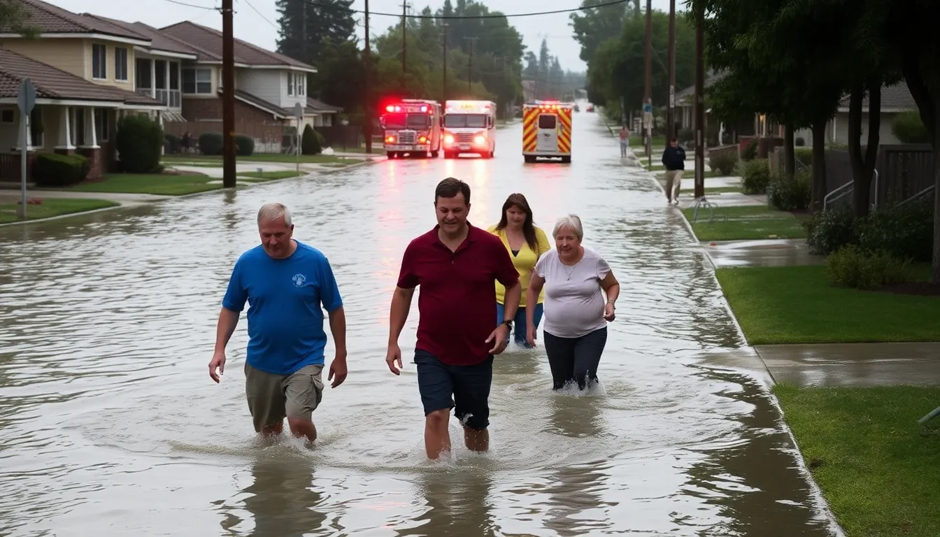A damaged home surrounded by rising waters in California, illustrating the impact of severe flooding on local communities