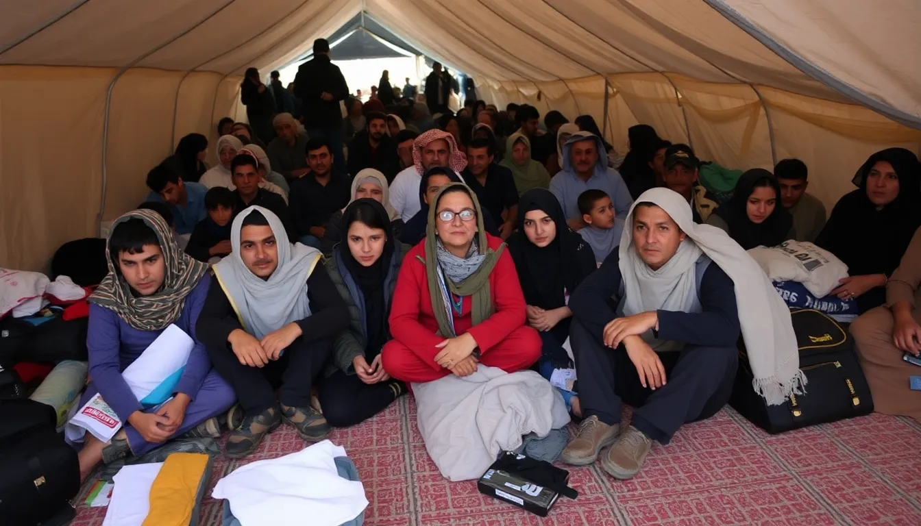 Afghan evacuees sit in a crowded tent at a temporary camp in Qatar, expressing their feelings of betrayal and uncertainty about their future after fleeing the Taliban takeover.