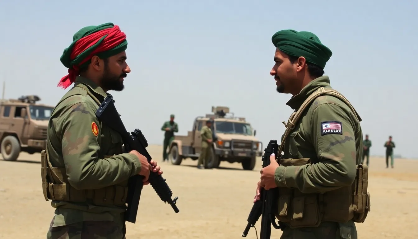 Afghan and Pakistani soldiers engage in a tense standoff near the border, with military vehicles and armed personnel visible in the background.