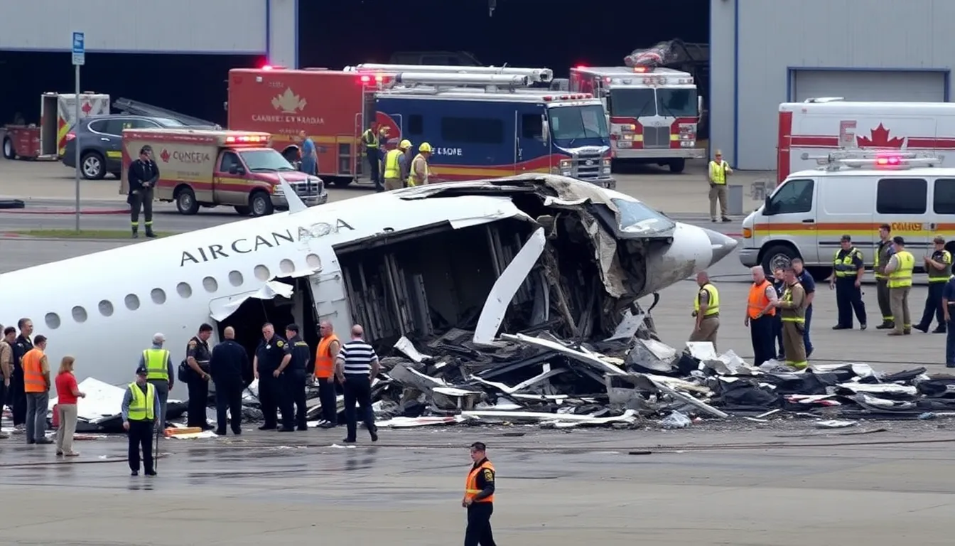 Emergency personnel respond to the scene of a collision involving an Air Canada jet at LaGuardia Airport, where two pilots lost their lives.