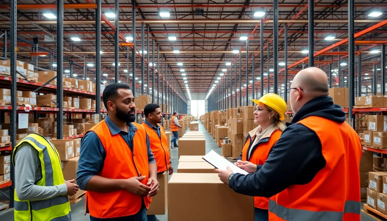 A group of Amazon management team members discussing strategies to balance AI integration with employee productivity and operational efficiency