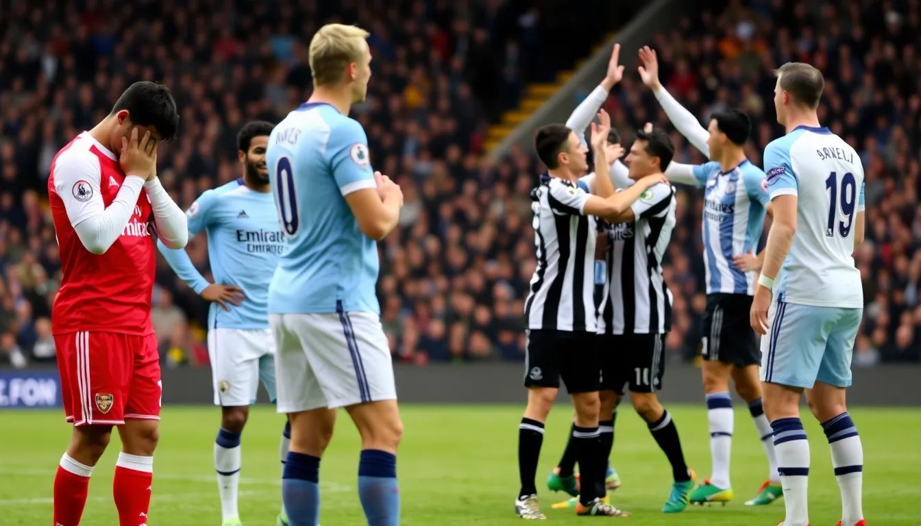 The Newcastle team celebrating their second goal, highlighting the impact of setpiece execution on the match outcome