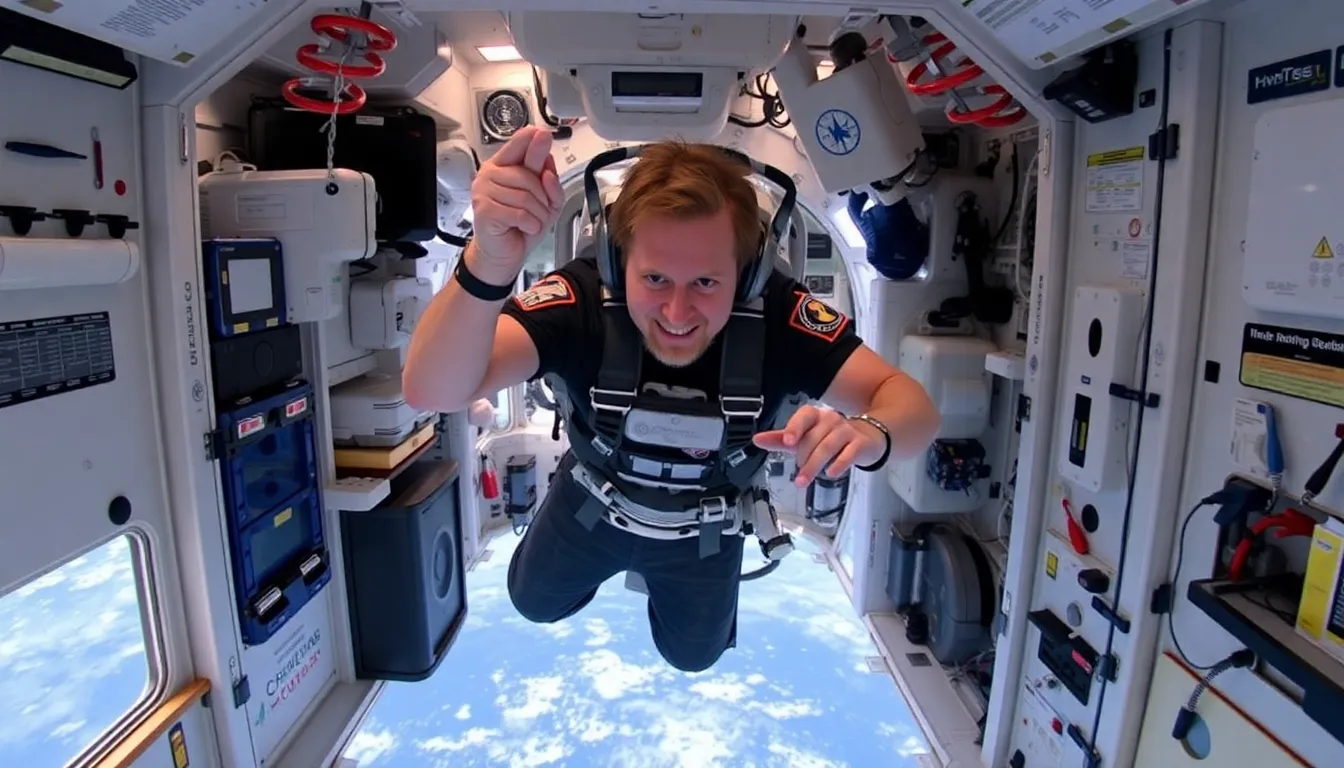 Tim Peake, the first astronaut from the Isle of Man, is seen floating inside the International Space Station while conducting a scientific experiment.