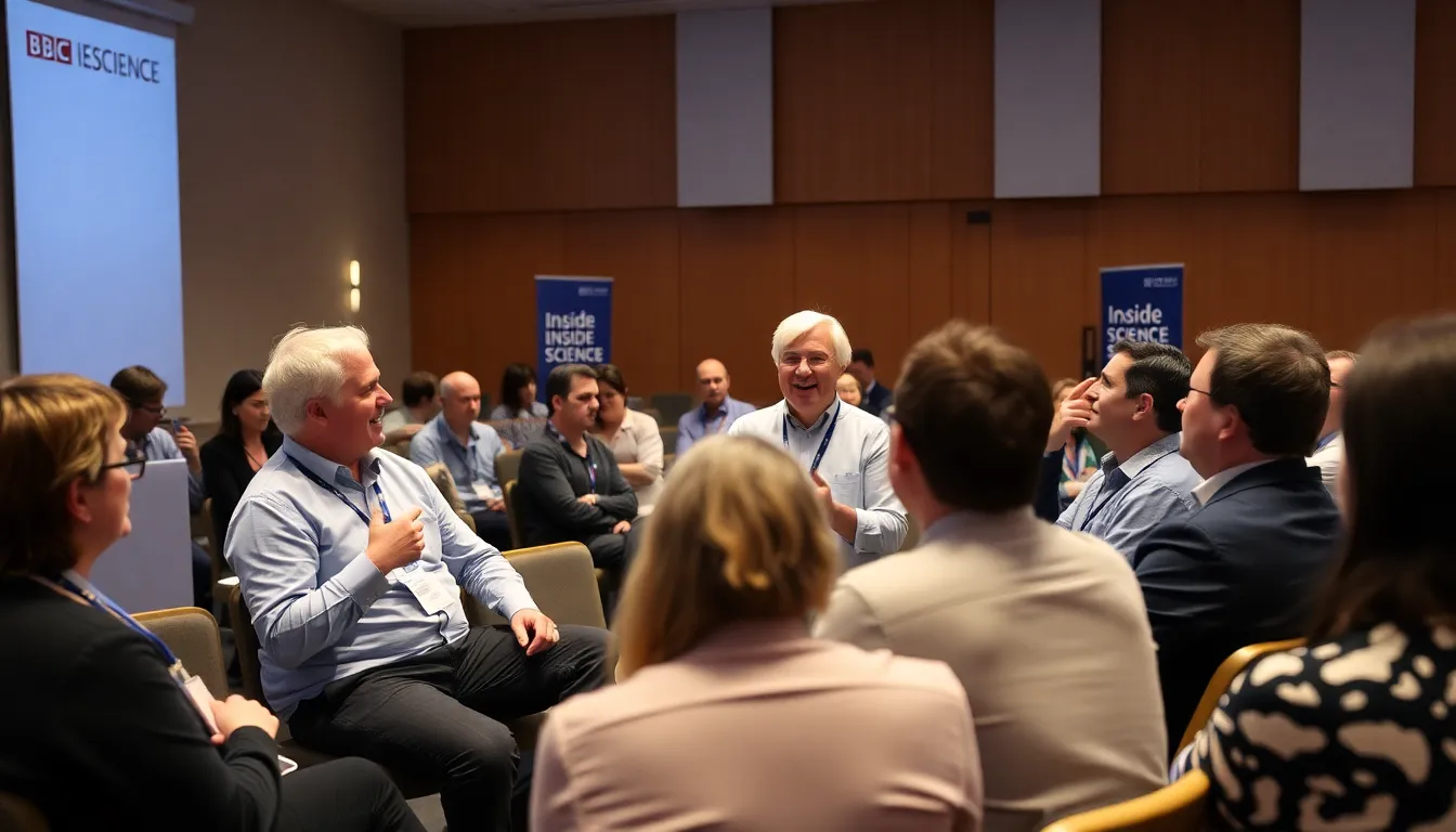 A diverse group of individuals, including students and educators, gathered to discuss the importance of scientific literacy and its impact on society and policymaking