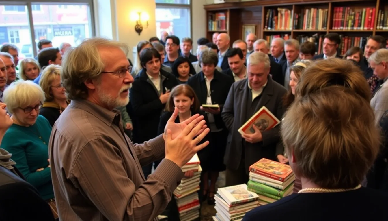 An intimate gathering of literary critics analyzing the impact of The Magus on contemporary literature, highlighting its enduring relevance