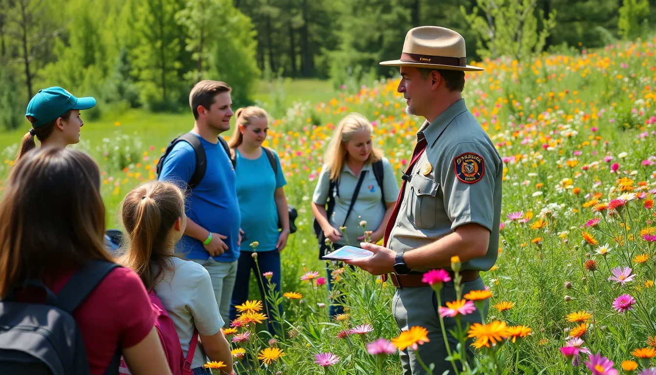 Park rangers engaging in a discussion about conservation efforts and the challenges faced by these vital ecosystems
