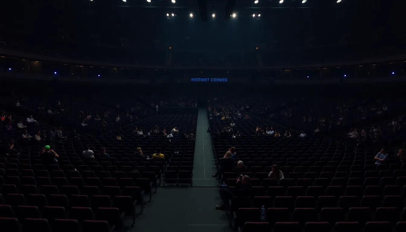 A nearly empty concert venue shows the disappointing turnout for BTS's comeback show, with only a fraction of the seats filled despite high expectations.