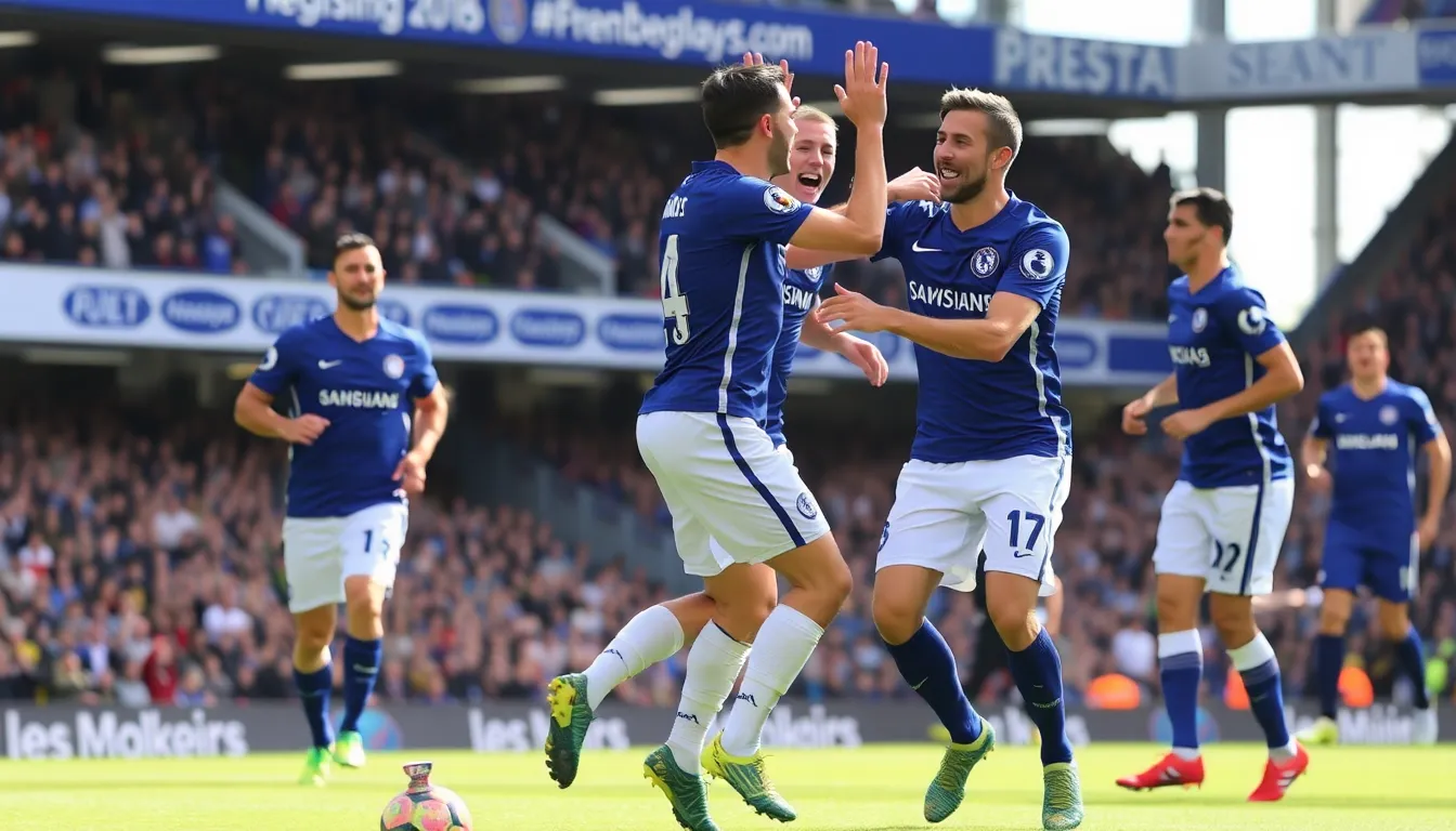 Chelsea players celebrating a goal, reflecting the team's ability to create and convert scoring opportunities under their new management