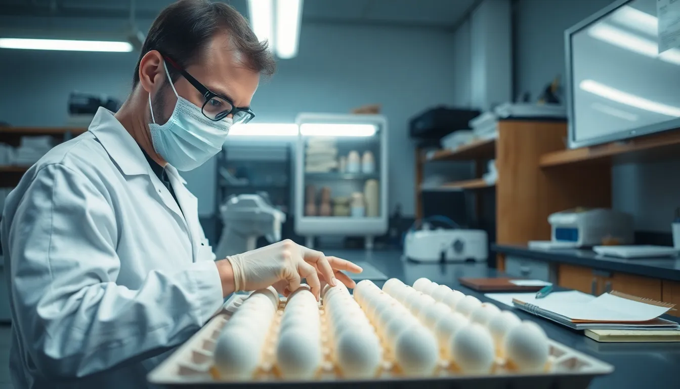 A closeup view of egg whites being engineered to contain therapeutic proteins, showcasing the potential for revolutionary advancements in drug manufacturing