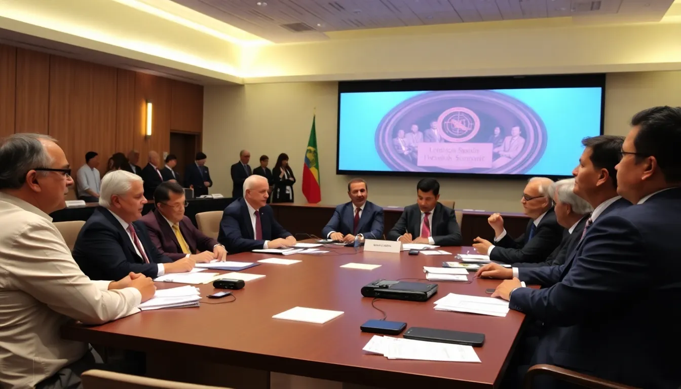 A group of Latin American leaders gathers at a summit, discussing economic partnerships and the growing influence of China in the region.