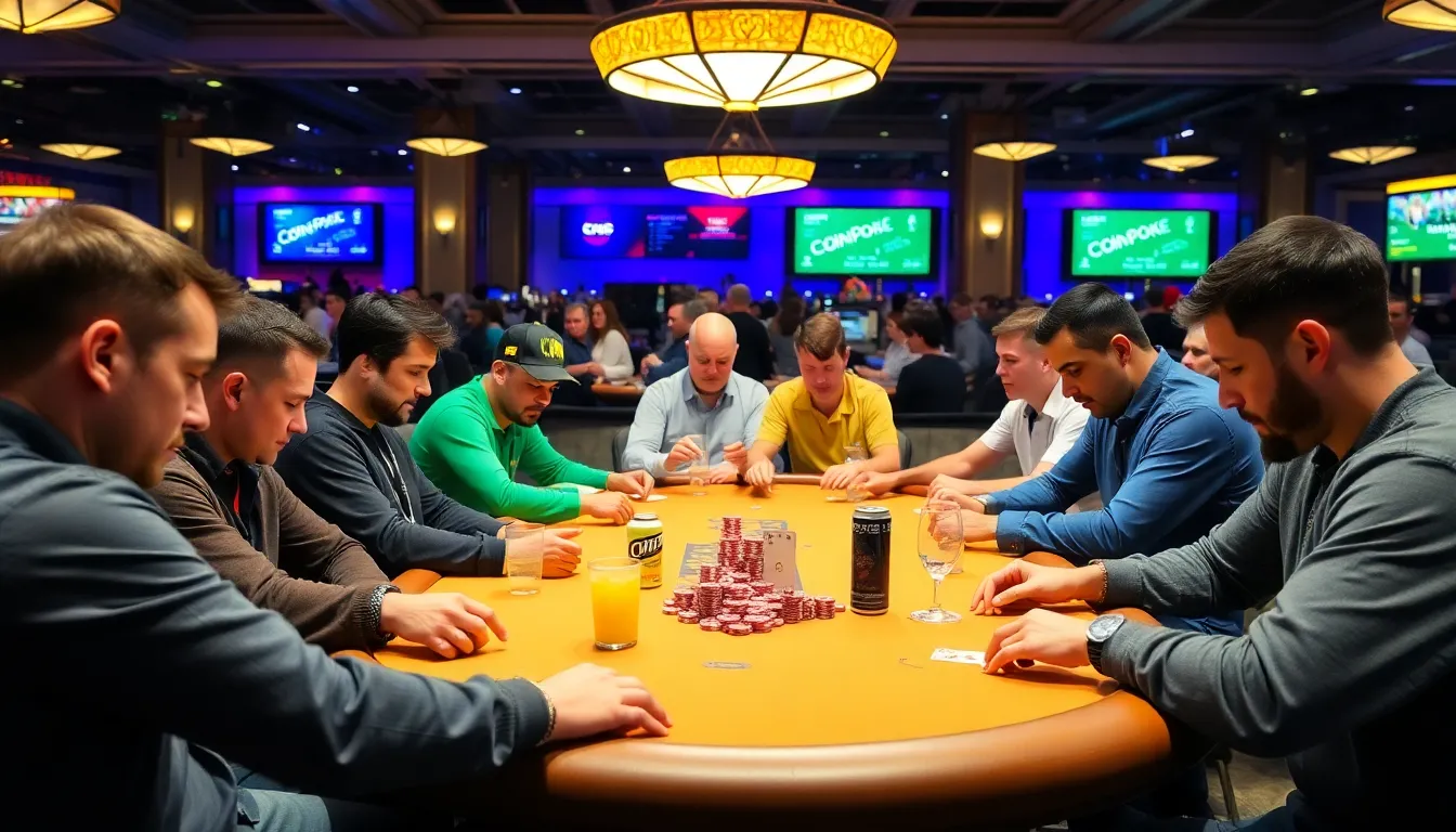 A vibrant online poker interface showcasing the promotional banner for CoinPoker's innovative rakefree tournament, enticing players to join