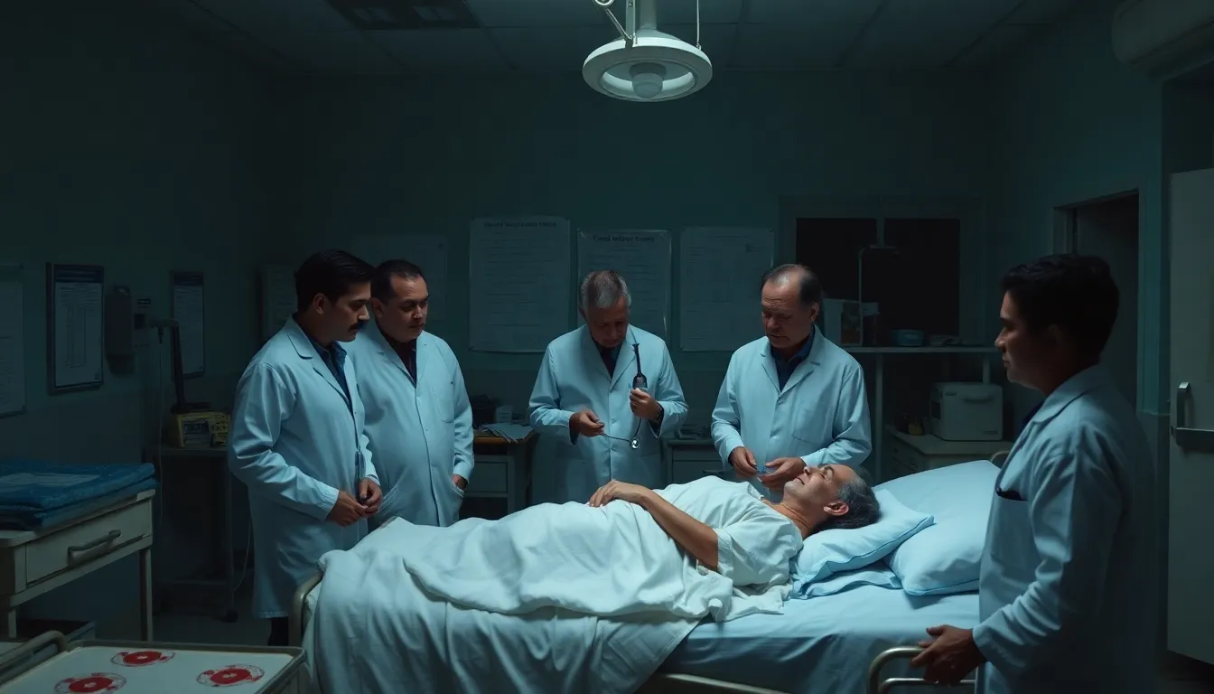 Doctors in a Cuban hospital examine a patient while discussing the critical shortage of medical supplies caused by the U.S. blockade.
