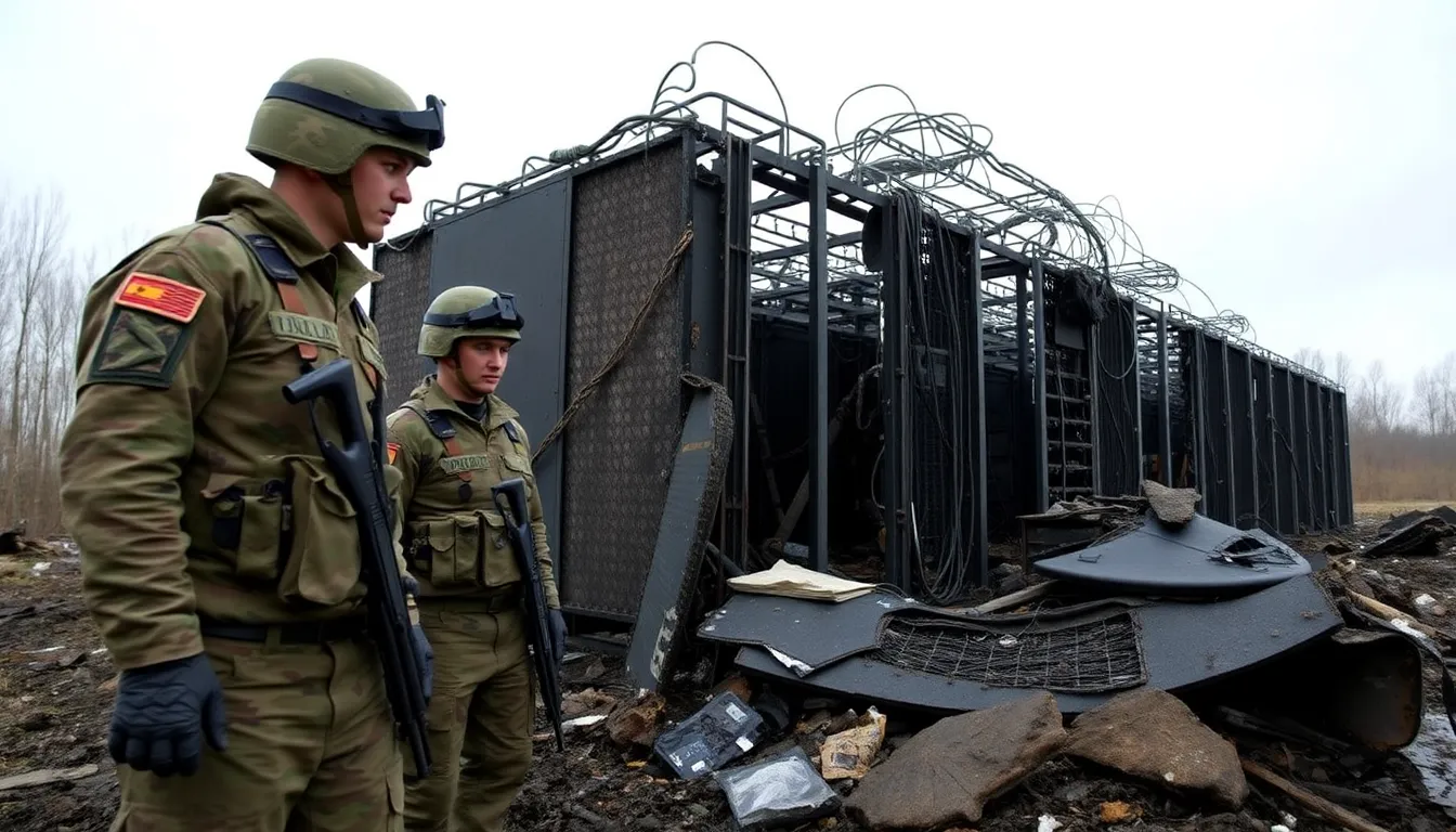 Military personnel survey the damage at a datacenter targeted during the ongoing conflict in Eastern Europe, highlighting the strategic importance of digital infrastructure in modern warfare.