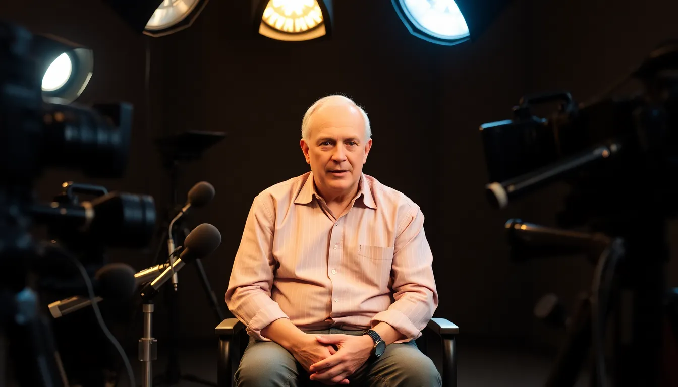 David Chase sits in a welllit studio, engaged in an interview, as he reflects on the personal inspirations behind The Sopranos and discusses his upcoming project about the 1960s counterculture.