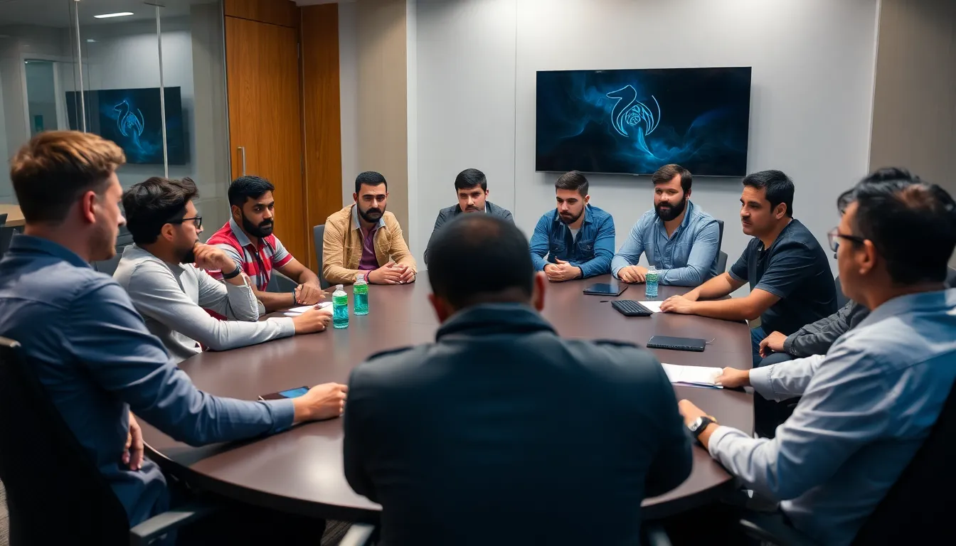 A group of esports players and officials gather for a meeting to discuss recent allegations of discrimination in the League of Legends scene in the EMEA region.