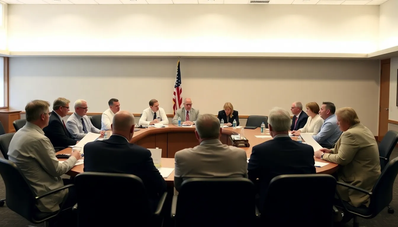 A group of health officials and lawmakers gather around a table, discussing the recent CDC report on raw milk safety amid concerns over rising illnesses linked to its consumption.