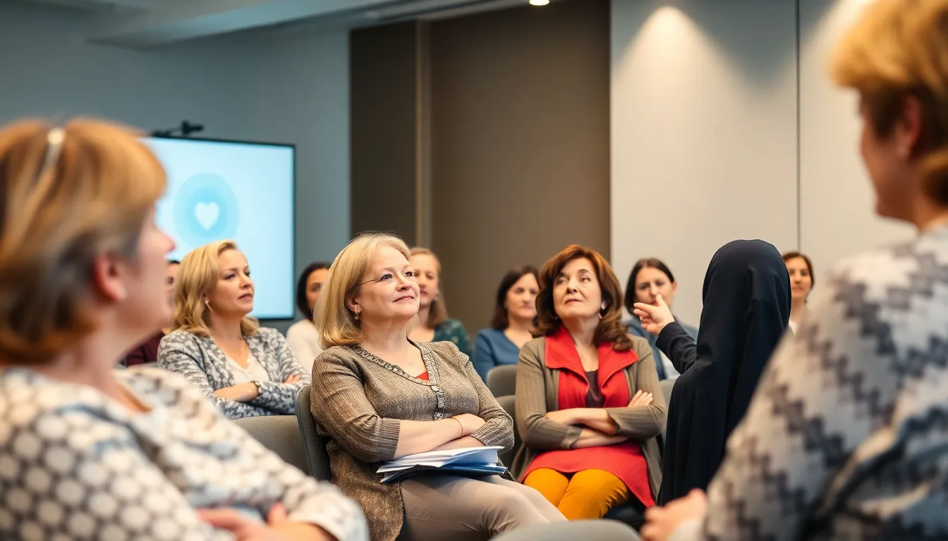 A woman in a workplace environment, looking concerned as she navigates the challenges of managing health and worklife balance during early menopause
