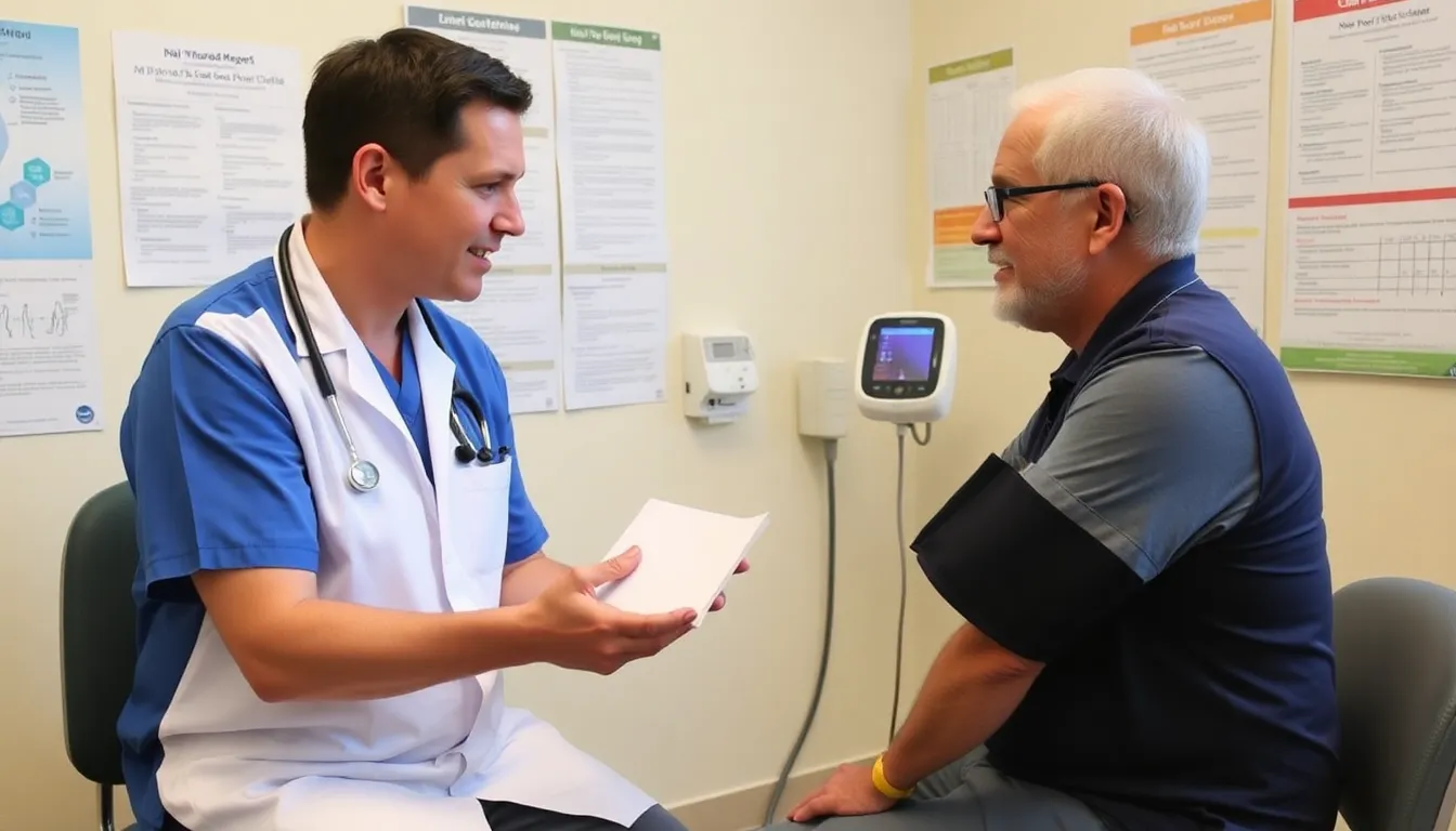 A healthcare professional discusses the new blood pressure guidelines with a patient in a clinical setting, highlighting the importance of individualized treatment plans.