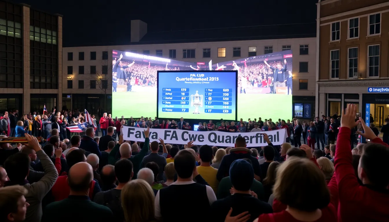 Supporters of Port Vale cheer enthusiastically, hoping for a favorable matchup in the quarterfinals against a Premier League opponent