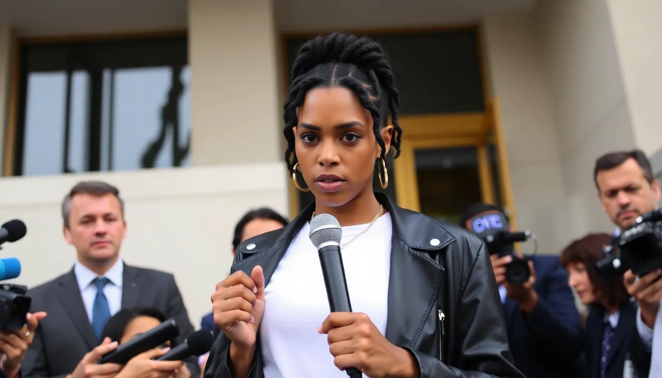A courtroom sketch depicting the legal proceedings between FKA Twigs and Shia LaBeouf, illustrating the serious nature of the allegations and the discussion surrounding NDAs
