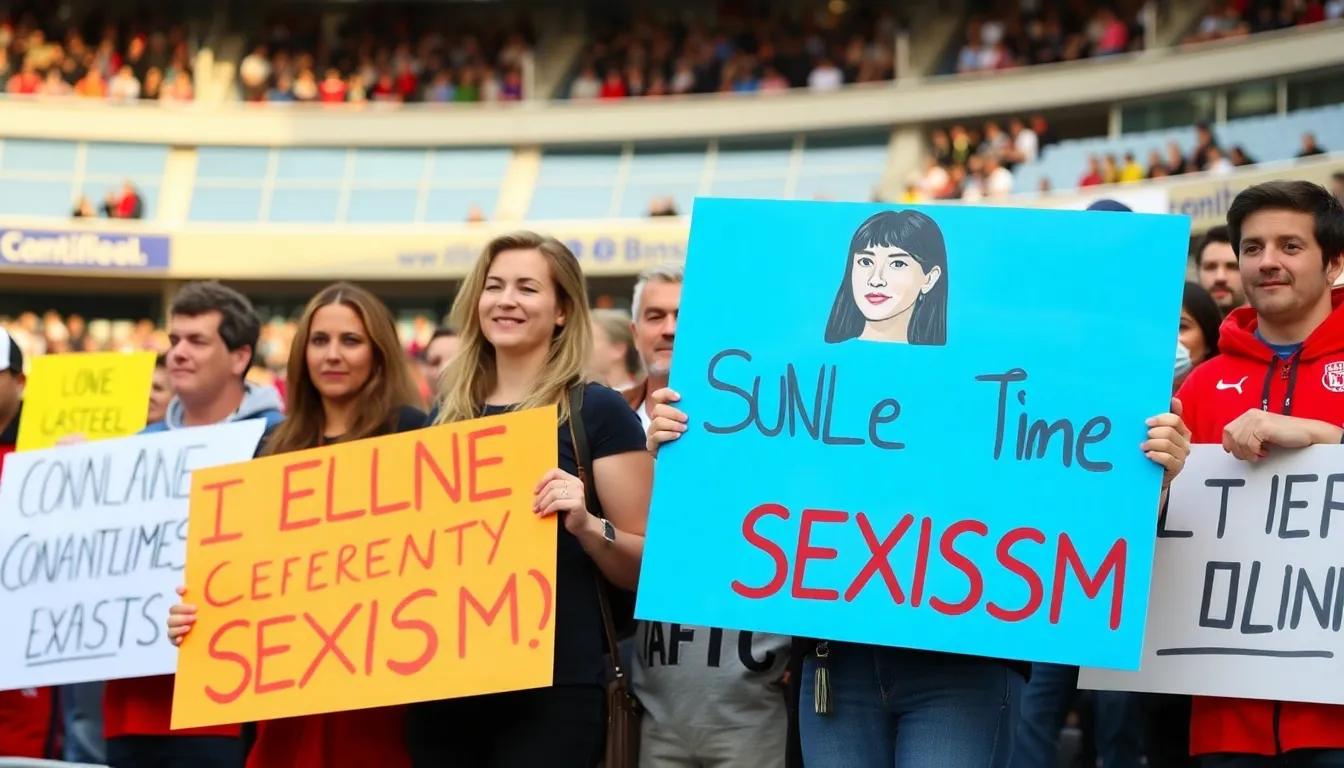 A female sports commentator delivers her analysis during a live broadcast, embodying the push for greater representation in a traditionally maledominated field