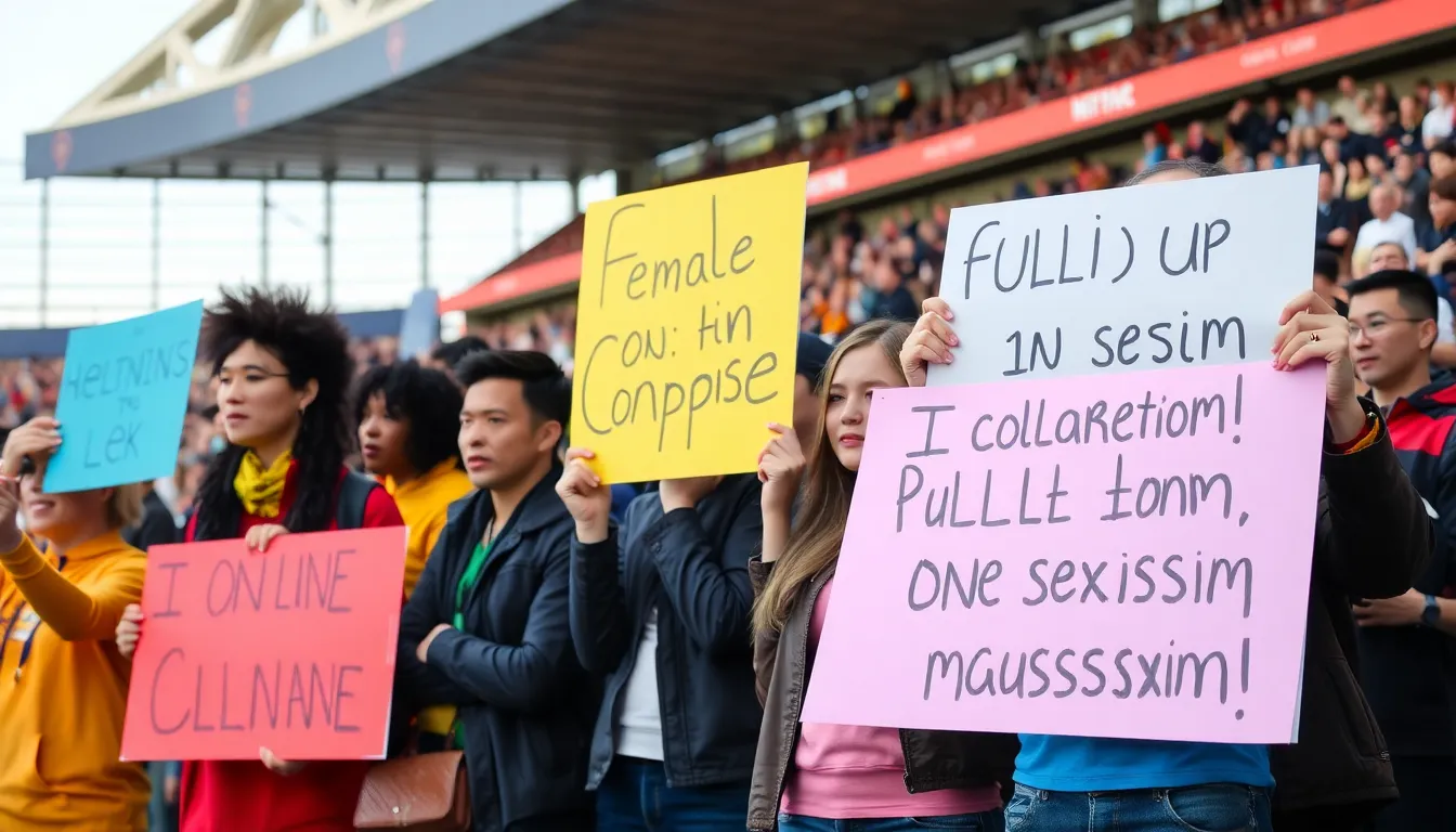 Fans engage in a lively discussion about sexism in sports, highlighting the collective effort to challenge online abuse and support female voices in commentary
