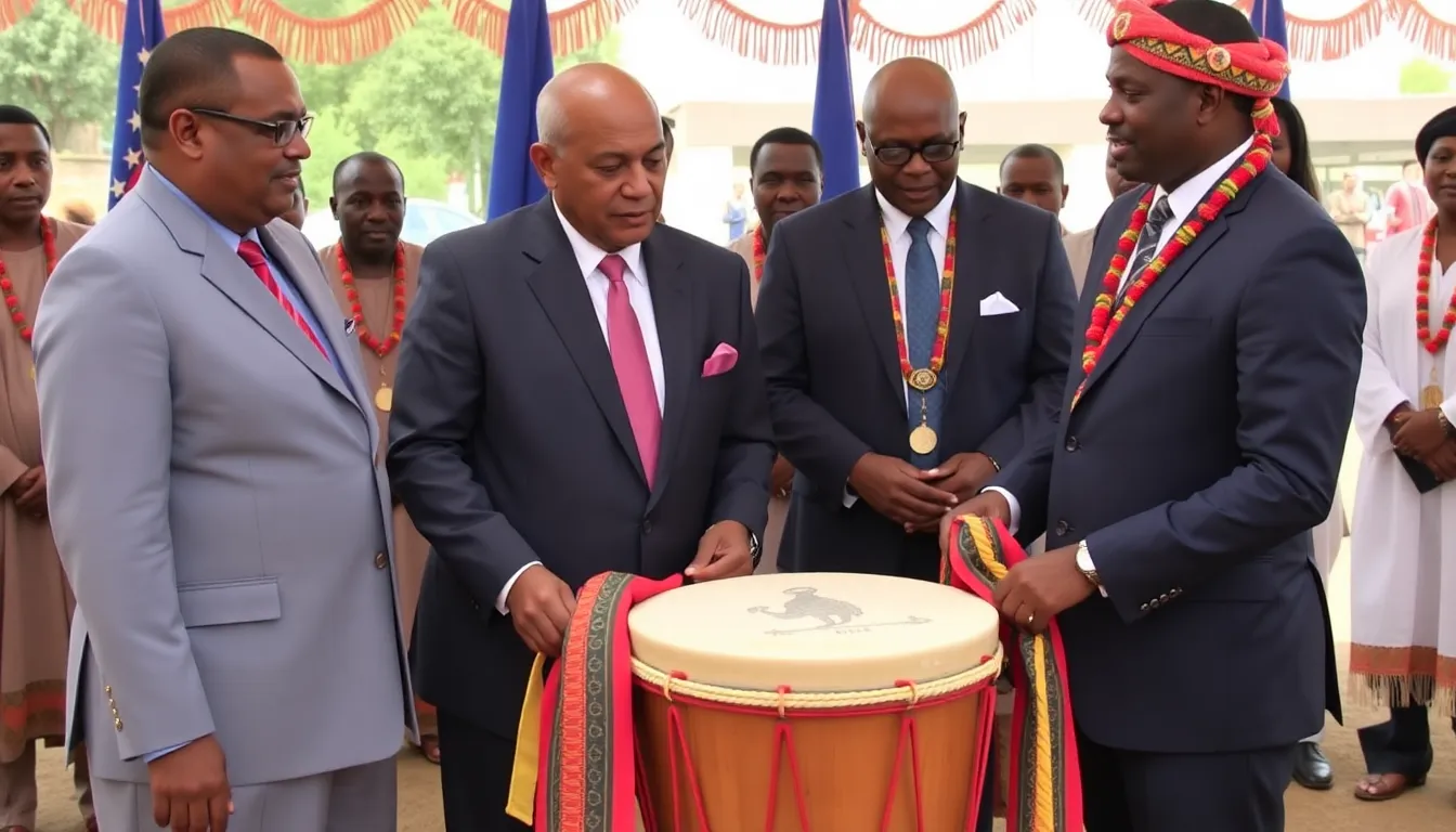 The Goumou drum, a revered cultural artifact, displayed prominently during the ceremony, highlighting its significance to the Akan people of Côte d'Ivoire