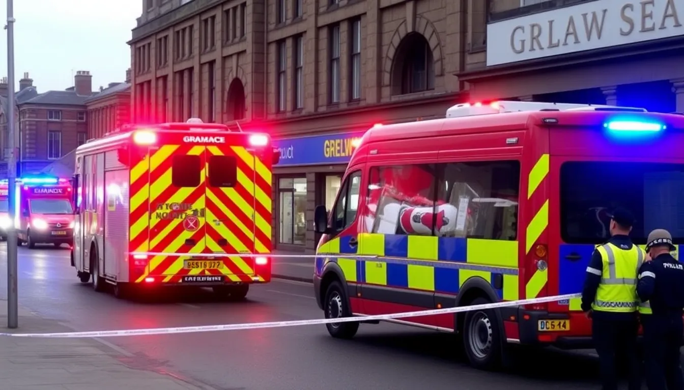 Emergency services assessing the damage and conducting investigations at the scene of the fire near the train station