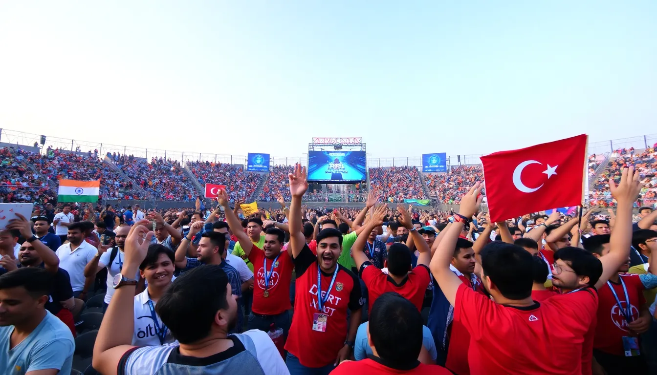 Fans cheer enthusiastically as Team India and Türkiye celebrate their gold medal victories at the Global Esports Games Mumbai Finals.
