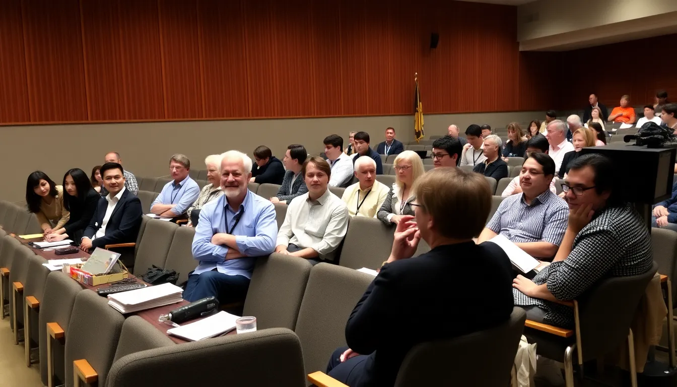 A group of mathematicians and students gather in a university auditorium, sharing memories and tributes to honor the legacy of Heisuke Hironaka following his passing.