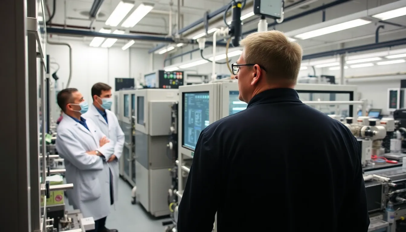 Workers at a helium production plant engaged in the extraction process, reflecting the complexities of supply chain logistics in meeting the growing demand for helium