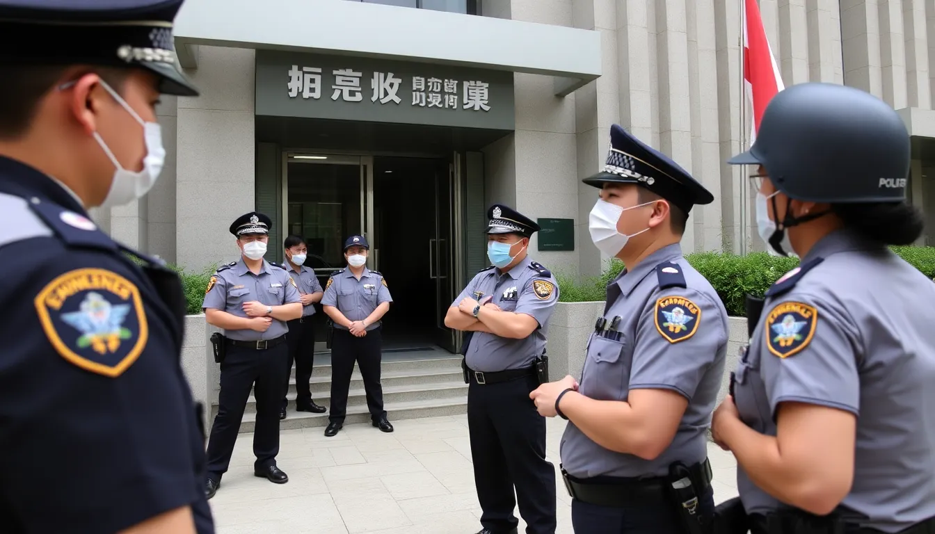 Law enforcement officers engage in a discussion, highlighting the ethical dilemmas surrounding the expanded powers granted under national security laws