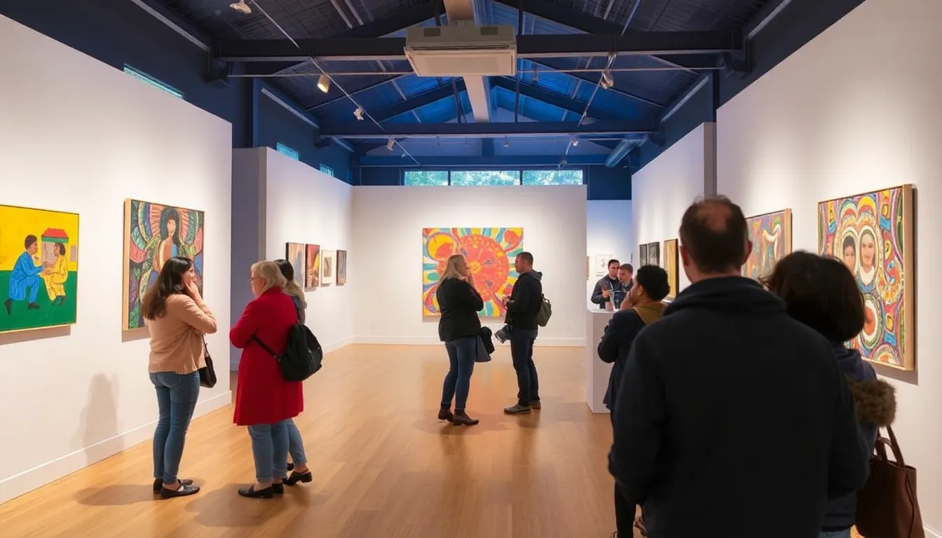 Visitors engaged in deep conversation during a workshop at the New Art Gallery, reflecting on the themes of memory and identity presented in Anderson's work