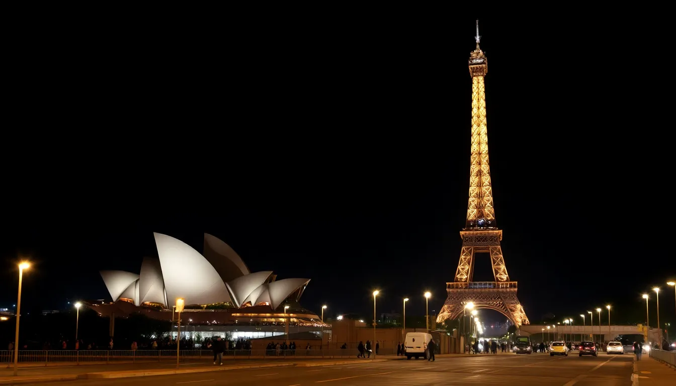 The Eiffel Tower glows softly in the darkness, showcasing its commitment to environmental awareness during the global Earth Hour event