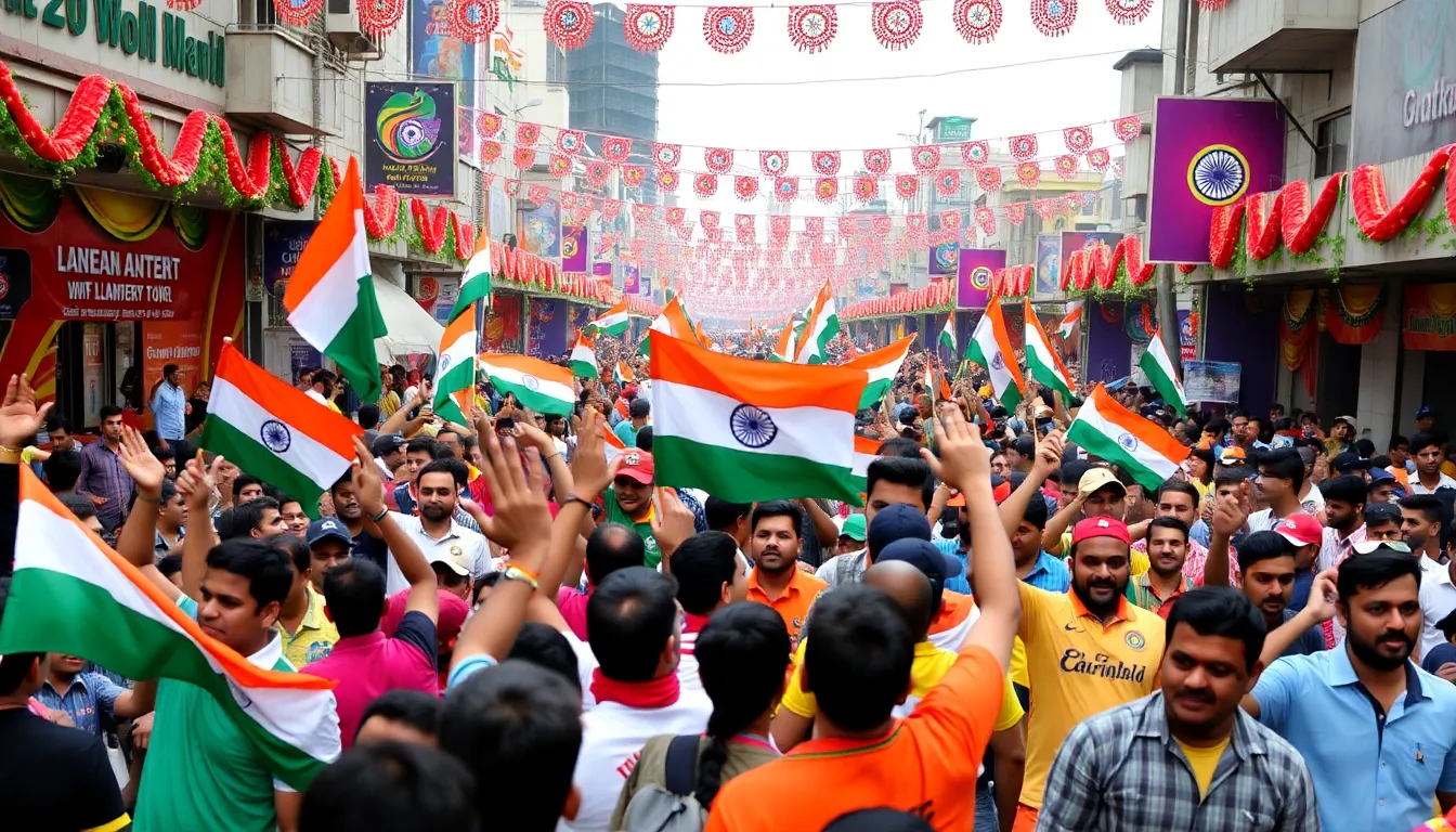 A diverse group of supporters uniting in celebration, showcasing the cultural significance of cricket as a powerful force for national pride in India