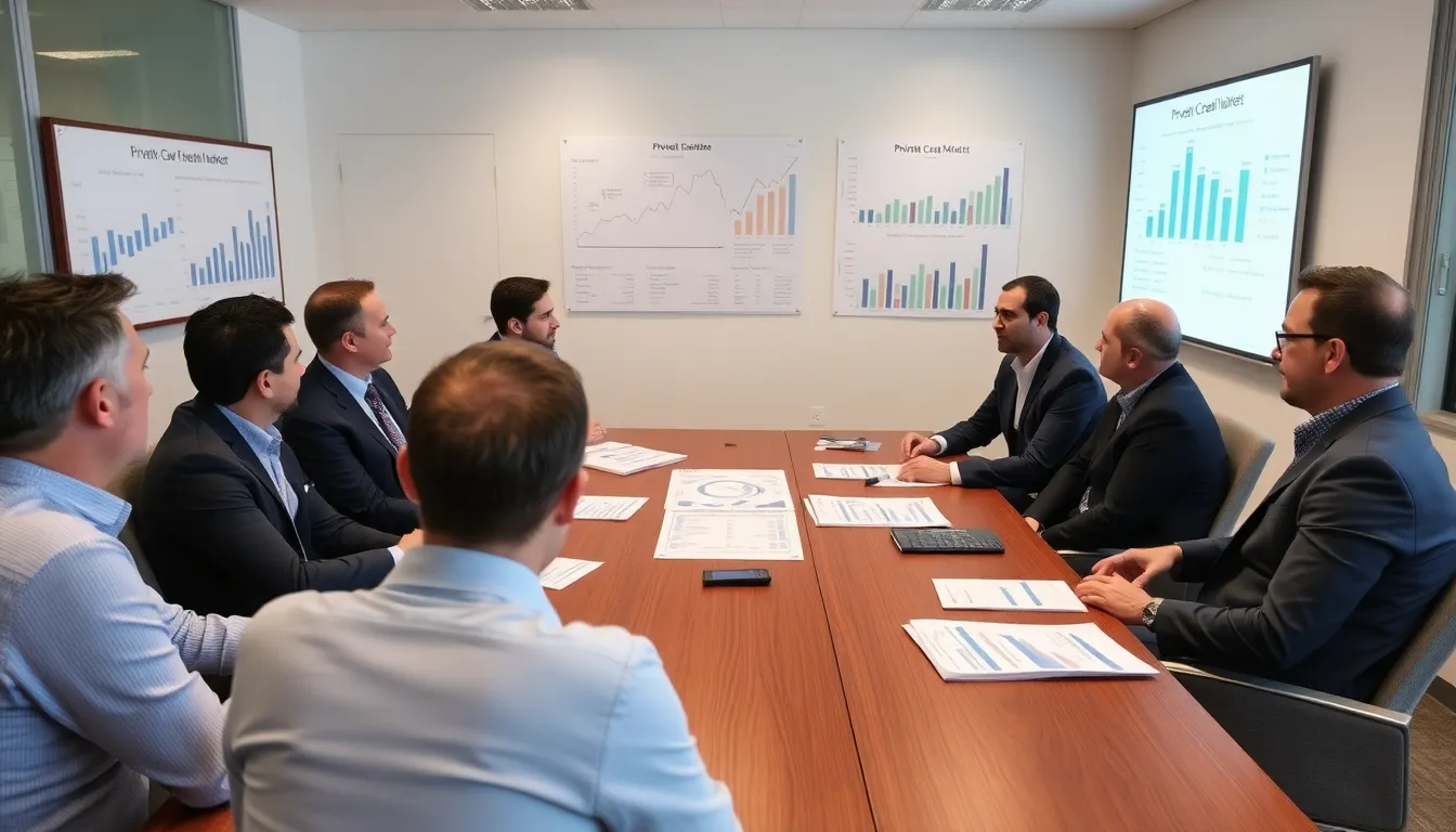 A financial analyst reviewing charts and reports on a computer screen, illustrating the impact of recent credit downgrades on investment strategies in private credit markets