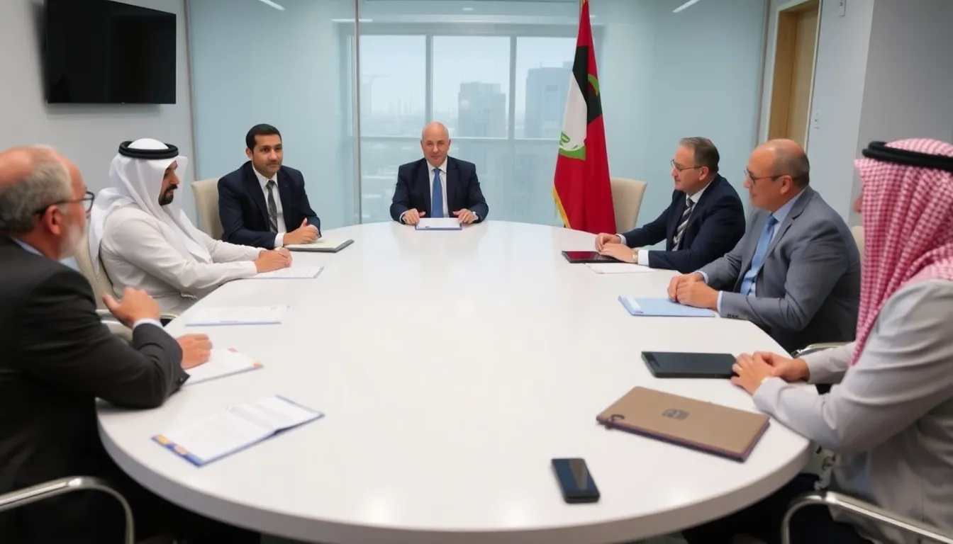 A meeting of international leaders discussing energy policies, showcasing the urgent need for countries to diversify their energy sources in response to the ongoing conflict in Iran