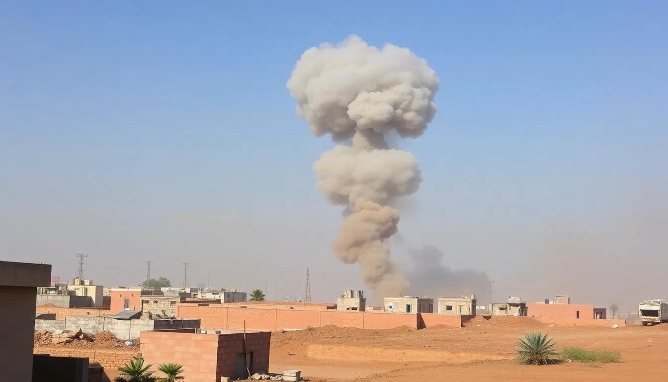 Palestinian militias are seen launching coordinated attacks on Hamas positions in Gaza, with smoke rising from the targeted areas amidst ongoing conflict.
