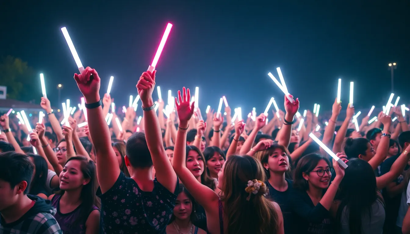 A diverse group of fans from different generations engaging with KPop content on social media, illustrating the genre's ability to unite audiences across age groups