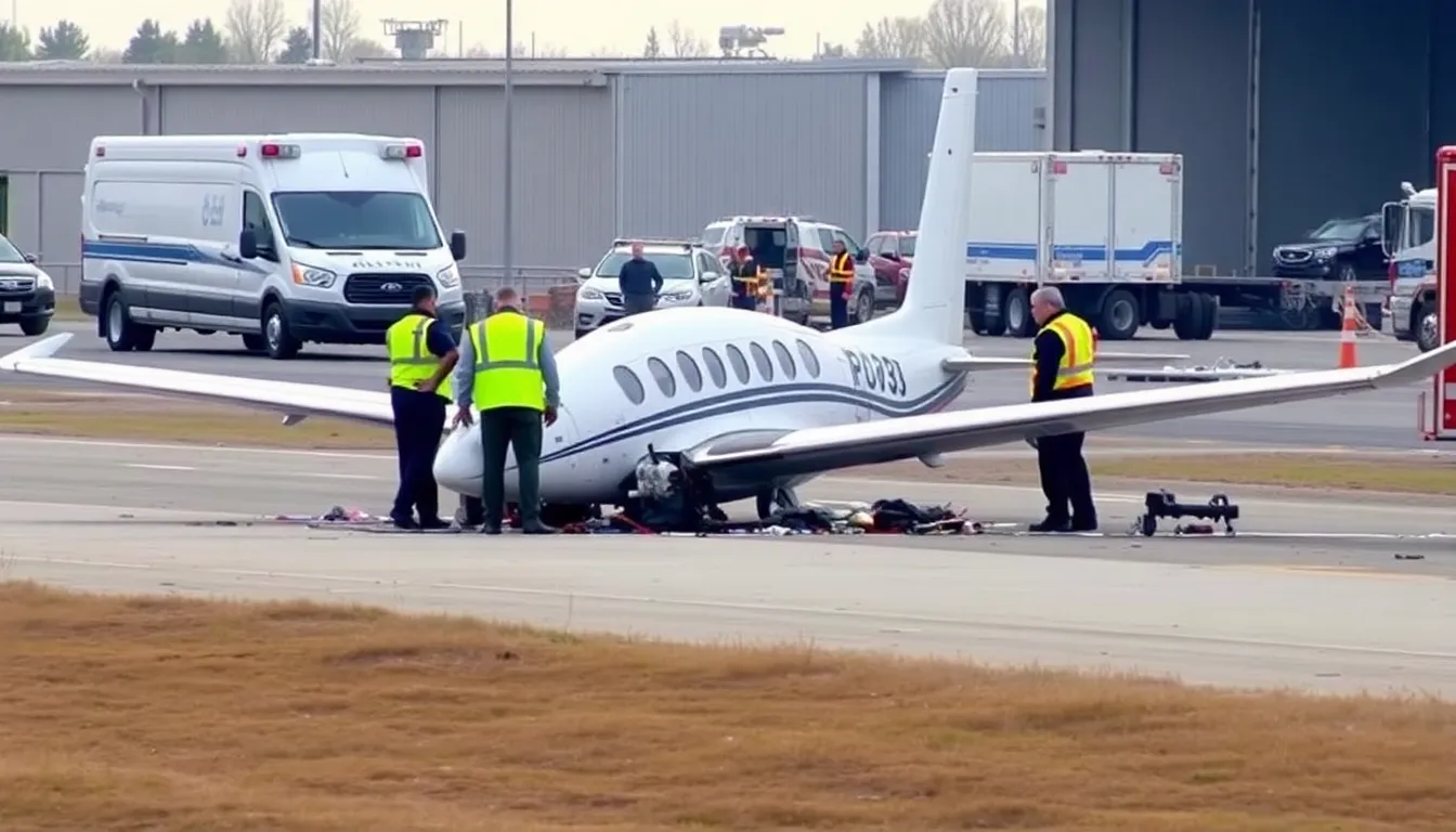 A closeup view of the wreckage left behind after the twinengine aircraft crashed during takeoff, highlighting the severity of the incident