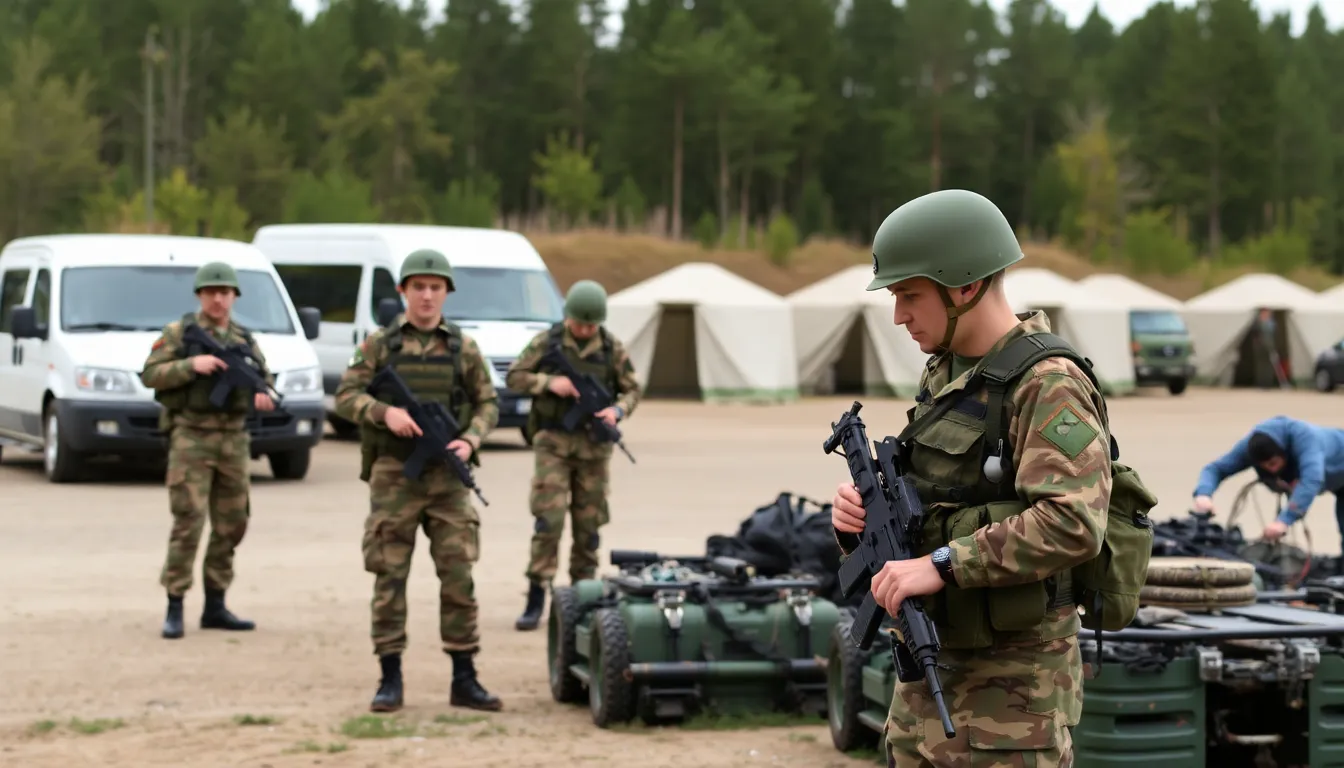 Ukrainian soldiers are seen preparing equipment at a military base as tensions escalate along the country's borders with Russia.