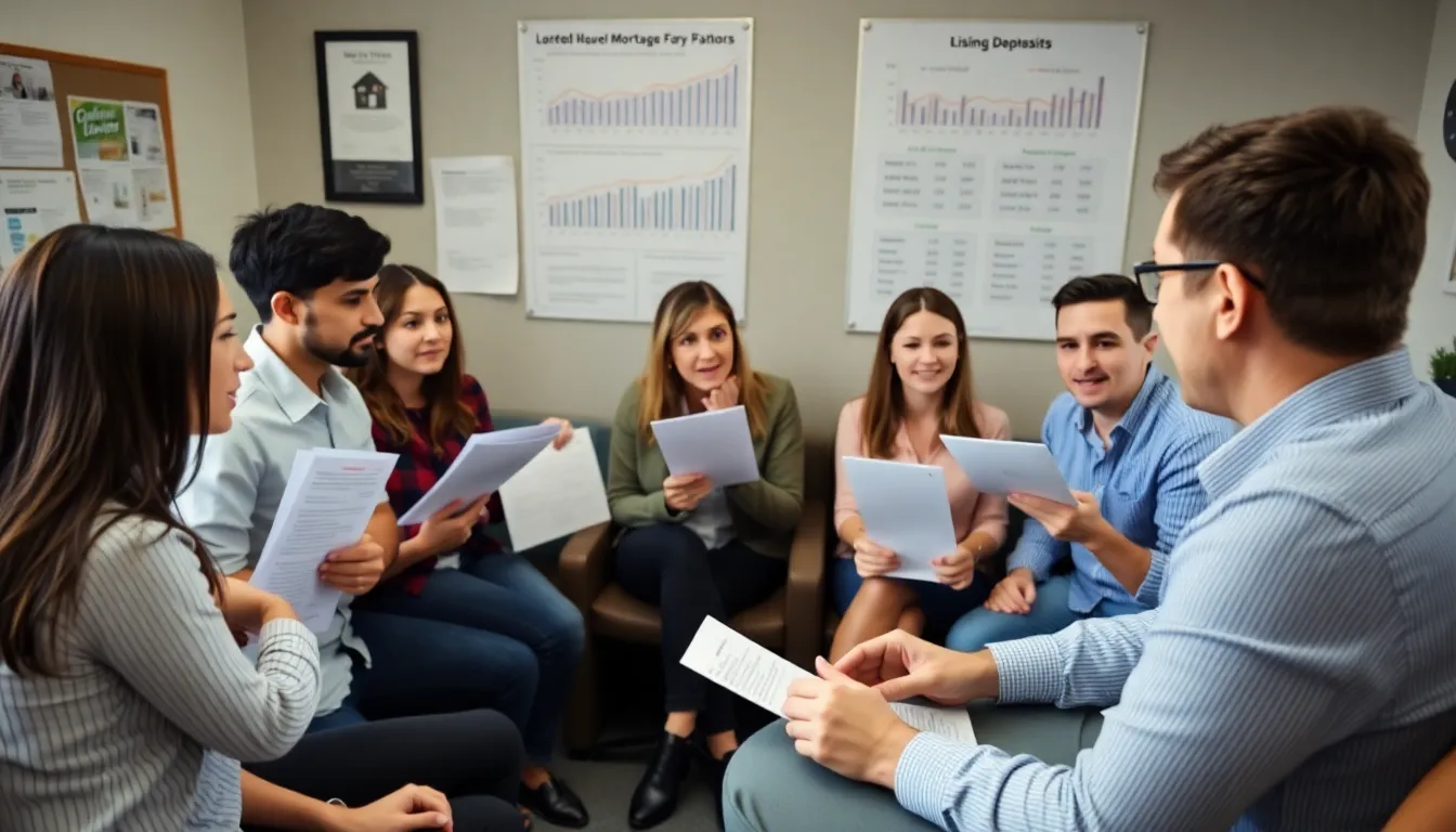 A real estate agent showing a property to potential buyers, illustrating the impact of declining lowdeposit mortgage options on the real estate market