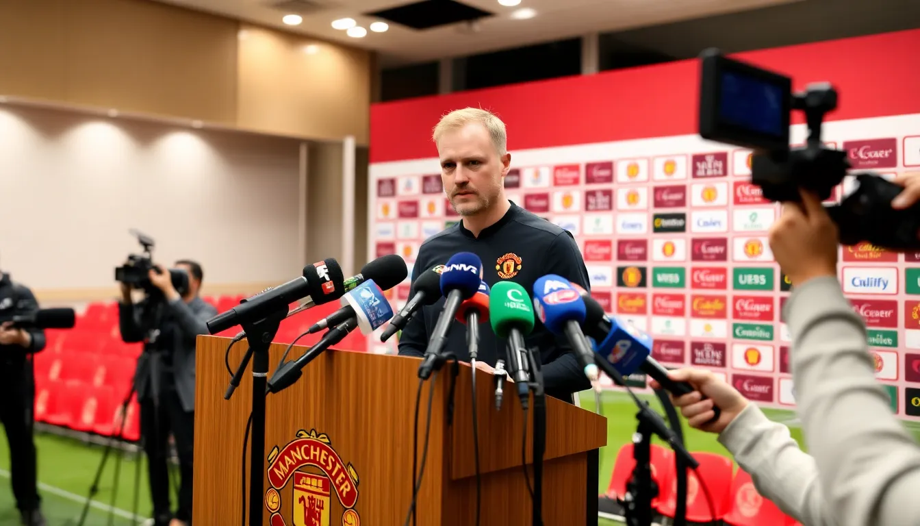 Manchester United's manager Erik ten Hag addresses the media during a press conference, reaffirming the club's decision regarding midfielder Casemiro's suspension amid ongoing discussions about team discipline and strategy.